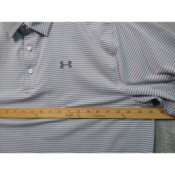 Under Armour UA Shirt Mens 2XL Gray Striped Polo Loose HeatGear Short Sleeve - Picture 4 of 8